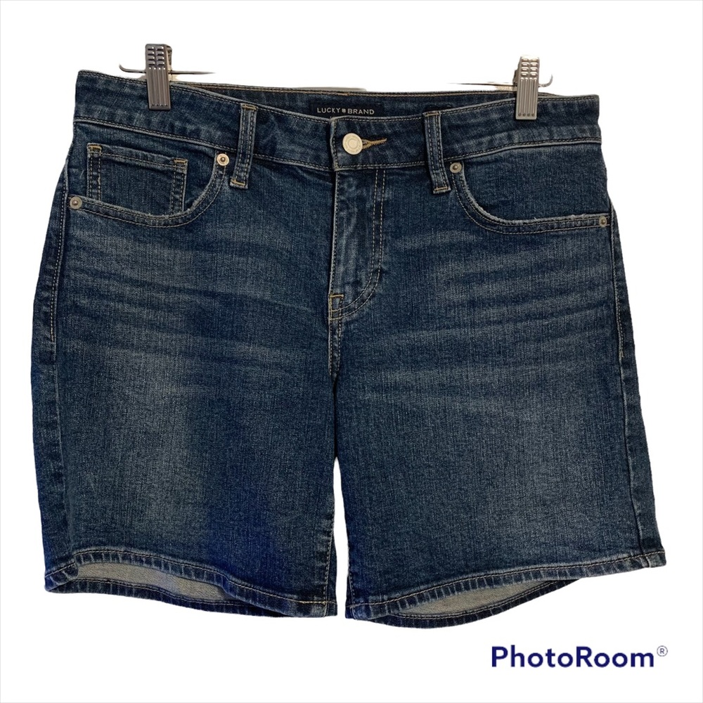 Lucky Brand 6/28 the roll up medium wash denim jean shorts stretch